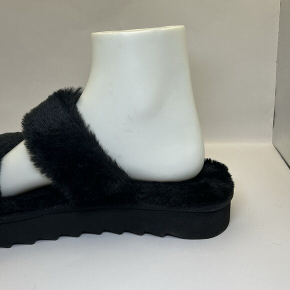 Koolaburra by UGG Women’s 8 Black Fuzzy Platform Sandals Slip On Buckle Slides - Picture 7 of 16